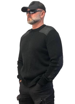 Тактичний светр в'язаний чорний із накладками у плечовій зоні