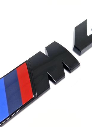 Эмблема BMW M4 5,5см Надпись багажника Черный глянец