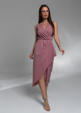 Темно-розовое платье без рукавов кроя на запах, размер S