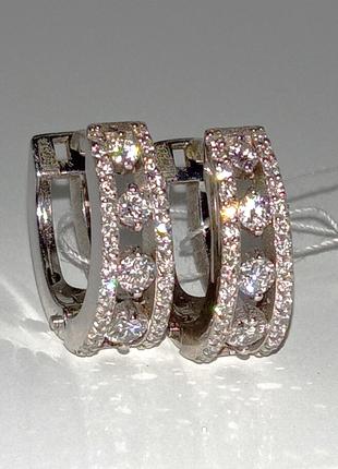 Серьги кольца бриллиант дорожки конго діамант белое золото 585