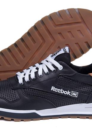 Чоловічі шкіряні літні кросівки, перфорація Reebok Classic black