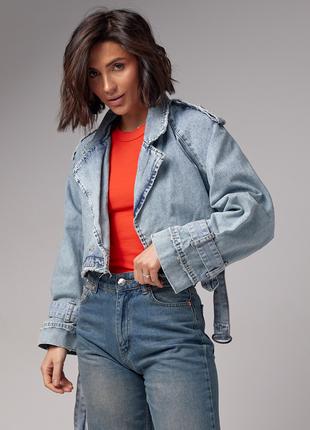 Короткая женская джинсовка в стиле Grunge - джинс цвет, L