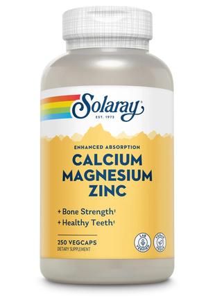 Витамины и минералы Solaray Calcium Magnesium Zinc, 250 вегака...