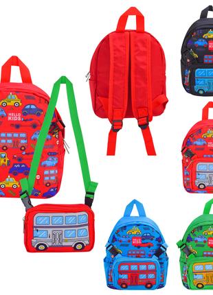 Детский рюкзак 2в1 C15704 (60шт) машинки, 4 цвета, сумочка 18*...