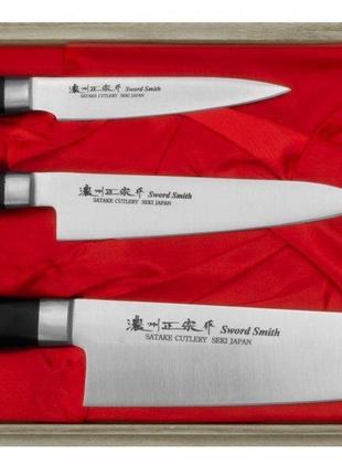 Набор из 3-х кухонных ножей в подарочной коробке Satake Satoru...