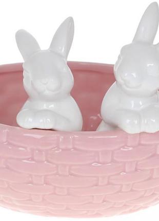 Декоративне кашпо "Кролики у кошику" 20х15х14.5см, кераміка, р...