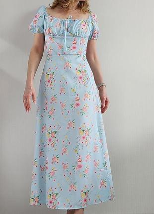 Голубое цветочное платье миди Shein milkmaid