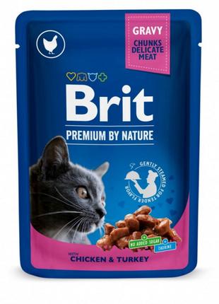 Вологий корм для котів Brit Premium Cat Pouch з куркою та інди...