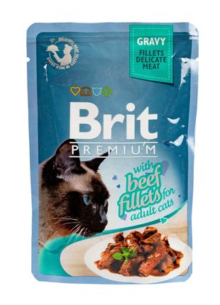 Вологий корм для котів Brit Premium Cat Pouch філе яловичини в...