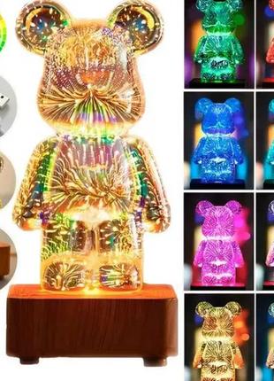 Светодиодный Медведь 3D Фейерверк Ночник Разноцветный Bearbrick