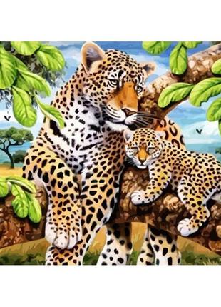 Алмазна мозаїка Strateg Леопард з дитинчатою без підрамника ро...