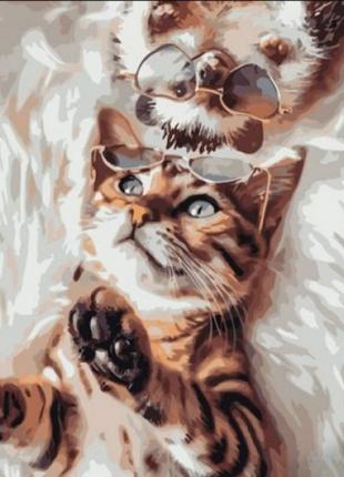 Картина по номерам "Котик и ёжик" ★★★★