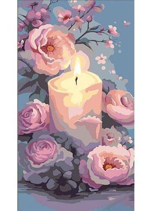 Картина по номерам "Букет нежных цветов со свечой" 50х25 см