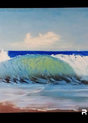 Картина "Морской пейзаж, море", масло, холст,  45,5#66,3см.