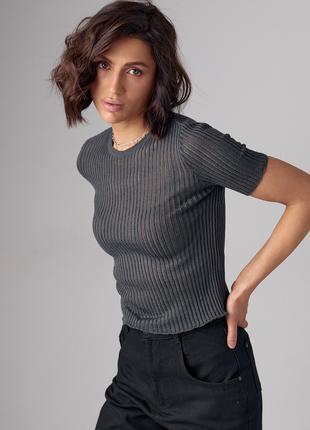 Женская футболка с ажурной вязкой - темно-серый цвет, L