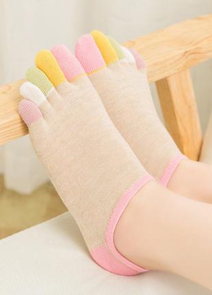 Носки женские хлопковые тонкие на пять цветных пальцев, невиди...