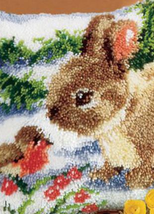 Набор для ковровой вышивки Подушка Кролик с птичкой (наволочка...