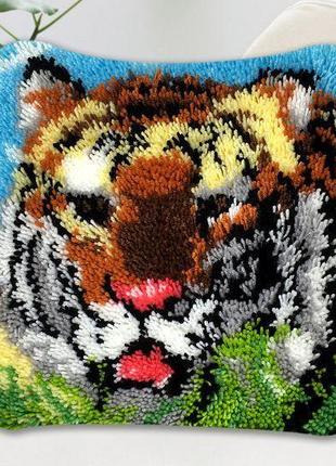 Набор для ковровой вышивки Подушка Тигр (наволочка с канвой, н...