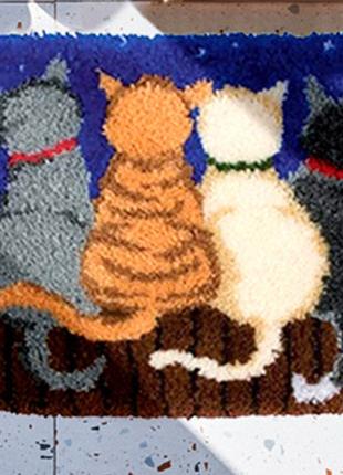 Набор для ковровой вышивки коврик четыре кота на крыше (основа...