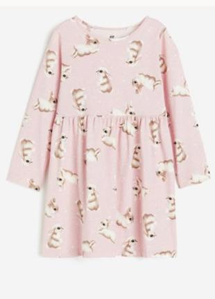 Детское хлопковое платье с зайками H&M, 1-4 лет, новое