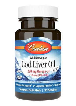 Жирные кислоты Carlson Labs Cod Liver Oil Gems Mini, 100 капсул