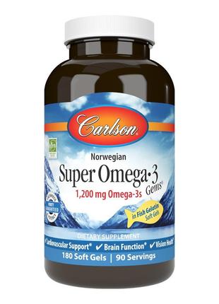 Жирные кислоты Carlson Labs Super Omega-3 Gems 1200 mg, 180 ка...