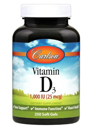Вітаміни та мінерали Carlson Labs Vitamin D3 1000 IU, 250 капсул