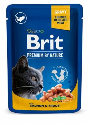 Вологий корм для котів Brit Premium Cat Pouch з лососем і форе...