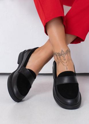 Черные комбинированные туфли лоферы, размер 39