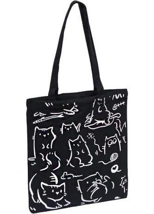Эко - сумка с ручками 35*37см черная "Коты" 3537-2