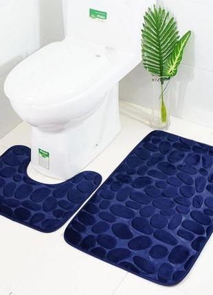 Набор 3Д ковриков в ванную комнату Камушки 2 шт синий