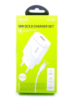 Зарядное устройство Acool 18W 1USB с кабелем Lightning 1м Whit...