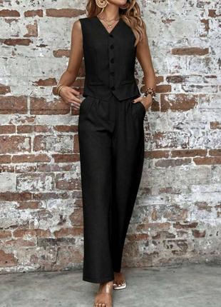 Модный костюм (свободные брюки+жилет) черный