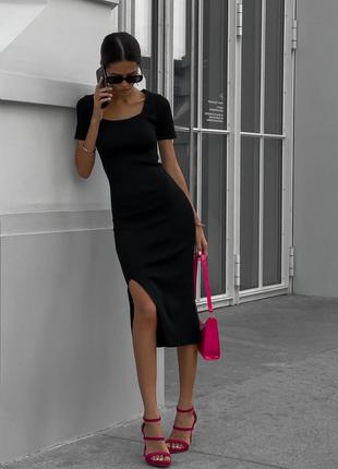 Трендовое обтягивающее платье рубчик черный