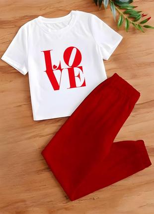 Неимоверный костюм из двухнитки (брюки+футболка с накатом LOVE...