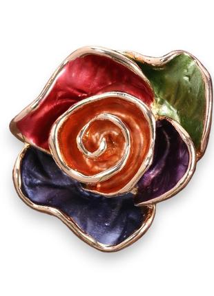 Кольцо женское ручной работы в виде цветка Роза покрытый эмаль...