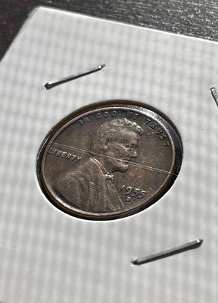 Монета США 1 цент, 1955 року, Мітка монетного двору: "D" - Денвер