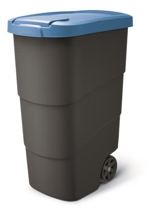 Бак для мусора Prosperplast Wheeler 90 л, антрацит, синяя крышка
