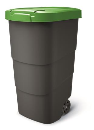 Бак для мусора Prosperplast Wheeler 110 л, антрацит, зеленая к...