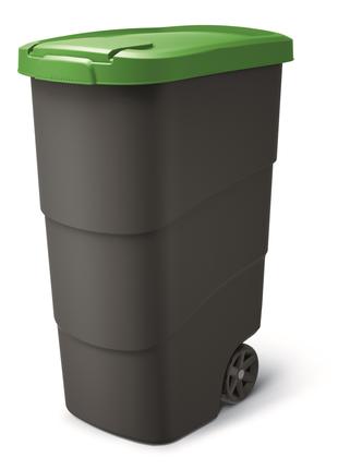 Бак для мусора Prosperplast Wheeler 90 л, антрацит, зеленая кр...