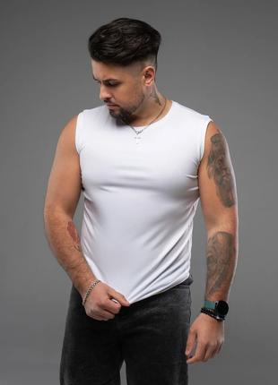 Белая эластичная футболка-безрукавка, размер S