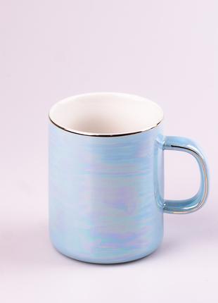 Чашка керамическая 420 мл в зеркальной глазури Голубой