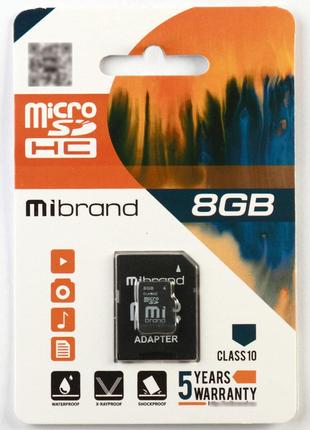 MicroSDHC Mibrand 8Gb class 10 (adapter SD)