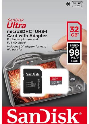 MicroSDHC (UHS-1) SanDisk Ultra 32Gb class 10 A1 (120Mb/s) (ad...