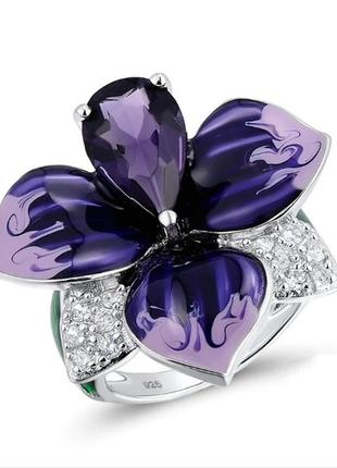 Кольцо женское шикарный фиолетовый цветок колечко в виде цветк...