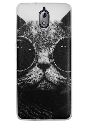 Чехол с рисунком Printed Silicone для Nokia 3.1 Кот в очках (a...