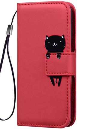 Чехол-книжка Color Book Animal Wallet Huawei Y6 2018 Cat Красный