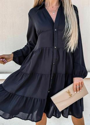 Невероятное платье-халат ярусами длиной миди черный