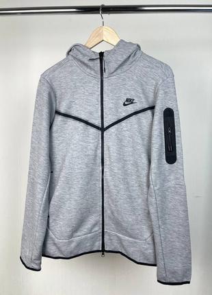 Мужская серая кофта с капюшоном на молнии Nike Tech Fleece