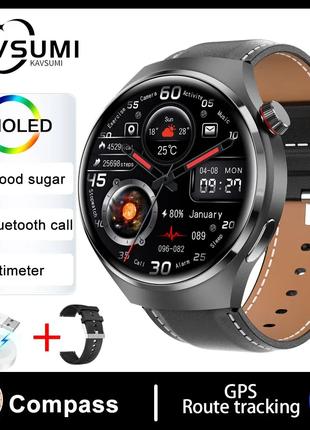 KAVSUMI Розумний годинник GT4 Pro NFC, Black Leather